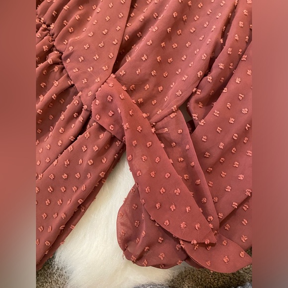 Zara Rose Pink Swiss Dot V-Neck Long Sleeve Wrap Romper Mini Dress Size XS - Picture 7 of 11